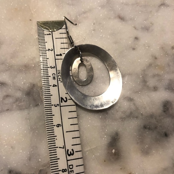 VTG Sterling Silver Double Oval Hammered Hoop Dangle Statement Earrings 2.2” - Picture 5 of 5